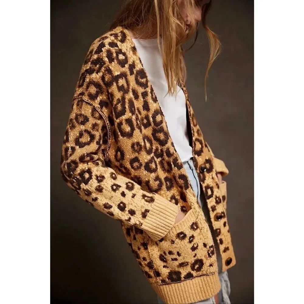 Free People State Side Cardigan Size XS slouchy soft leopard print